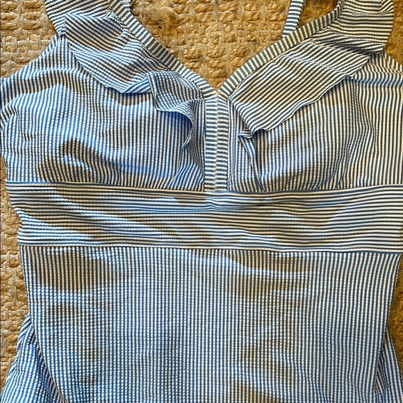 Time and Tru Blue Striped One Piece Swimsuit - Picture 8 of 12